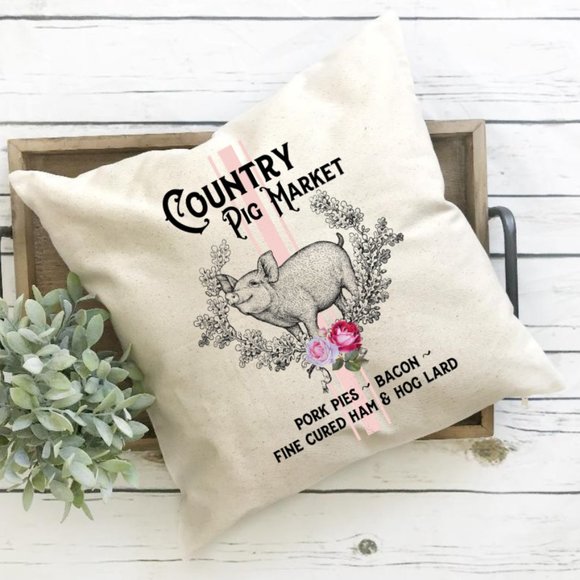 French Country, Pillow Cover, Pig - Picture 2 of 3
